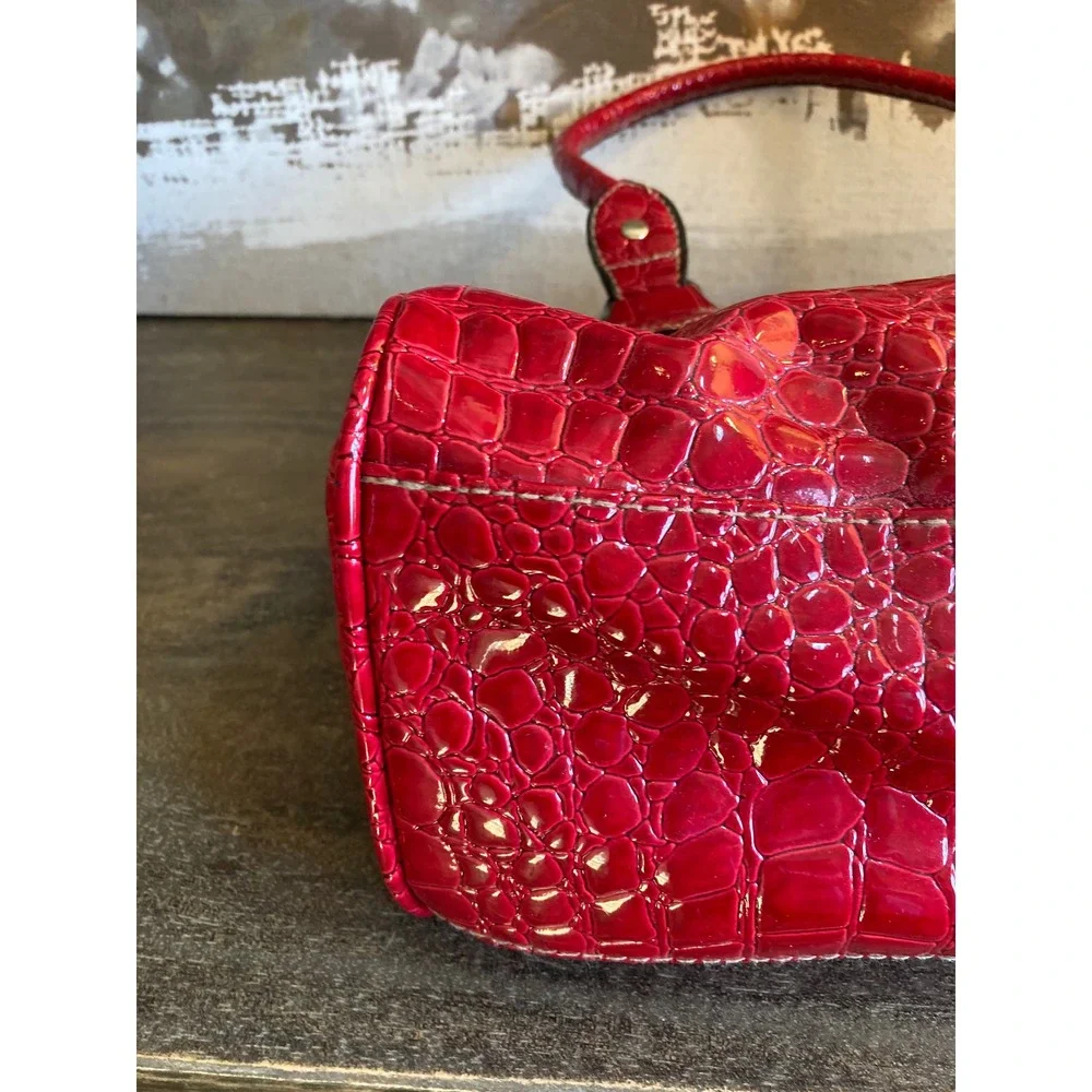 Strada Red Croc Embossed Faux Leather Satchel Handbag with Matching Coin Purse